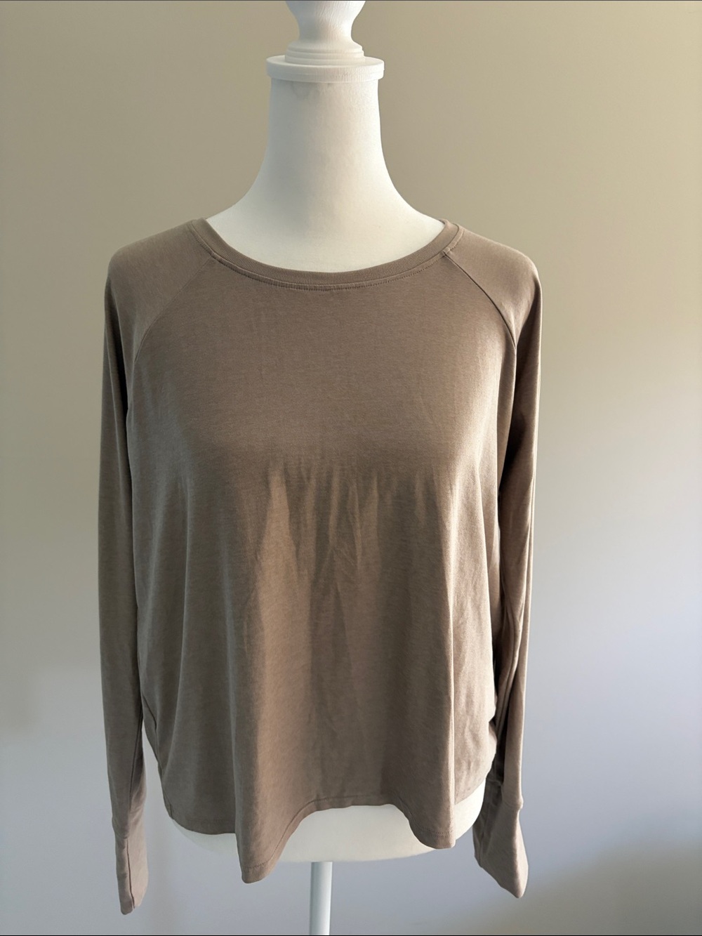 Beyond Yoga Long-Sleeve Crewneck Top in Taupe